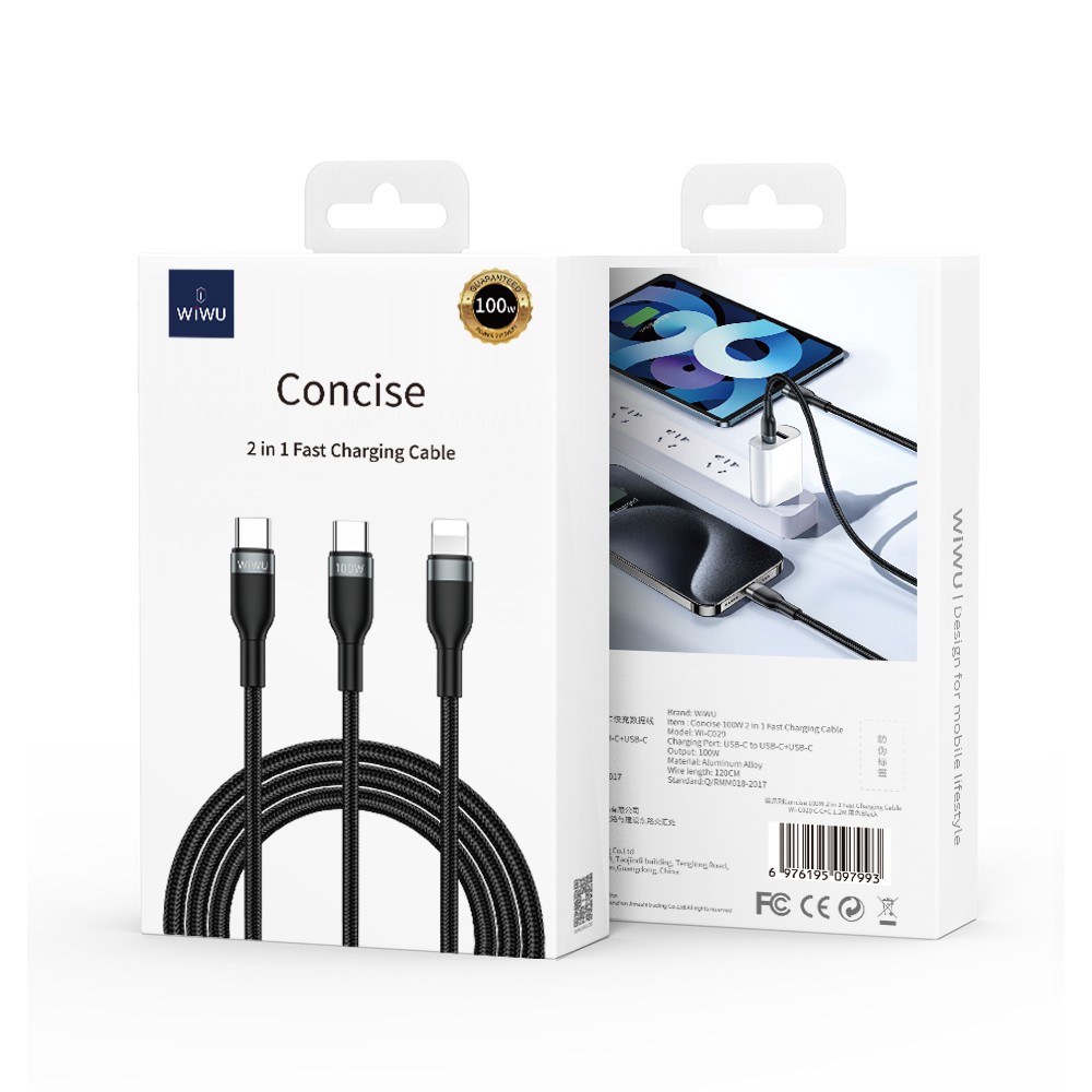 WiWU Concise 100W 3 in 1 Fast charging cable Wi-C029 C-C+C